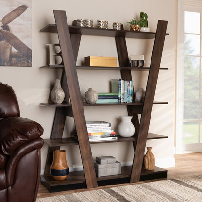 Michio Modern and Contemporary Walnut Brown Finished 5-Tier Wood Display Shelf