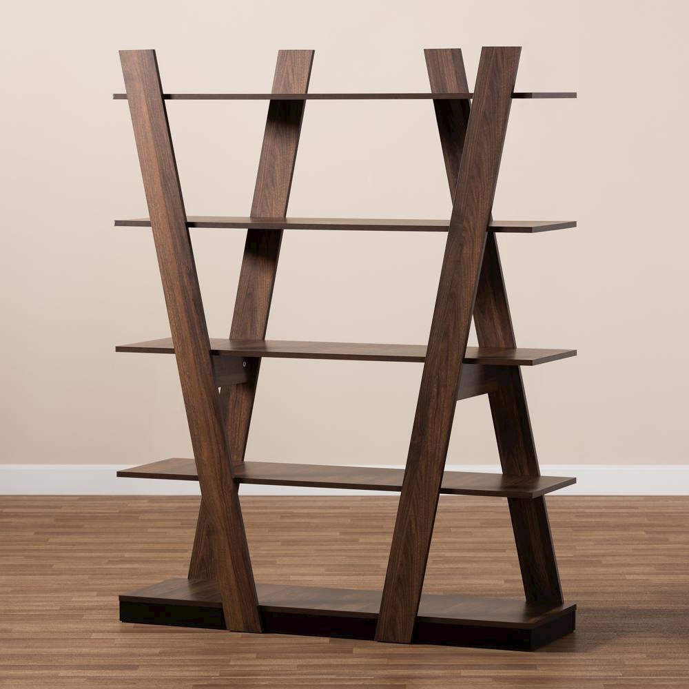 Michio Modern and Contemporary Walnut Brown Finished 5-Tier Wood Display Shelf