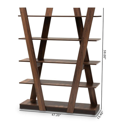 Michio Modern and Contemporary Walnut Brown Finished 5-Tier Wood Display Shelf