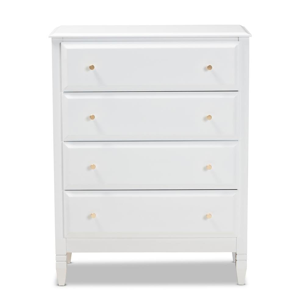 Naomi Classic and Transitional White Finished Wood 4-Drawer Bedroom Chest