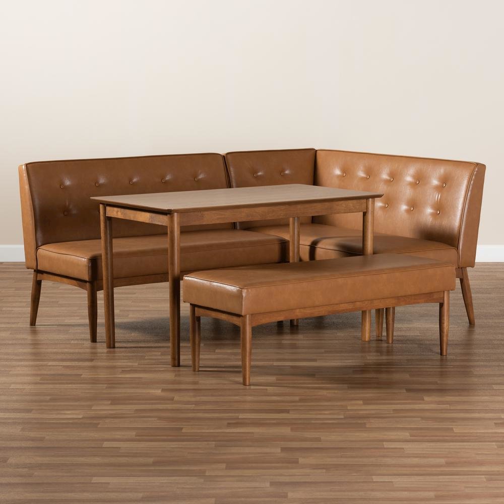 Leather Upholstered and Walnut Brown Finished Wood 4-Piece Dining Nook Set