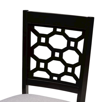 Grey Fabric Upholstered and Dark Brown Finished Wood 4-Piece Dining Chair Set
