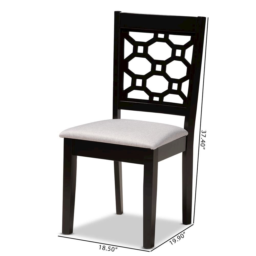 Grey Fabric Upholstered and Dark Brown Finished Wood 4-Piece Dining Chair Set