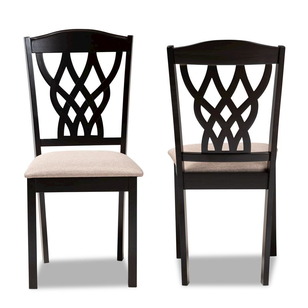 Sand Fabric Upholstered and Dark Brown Finished Wood 2-Piece Dining Chair Set