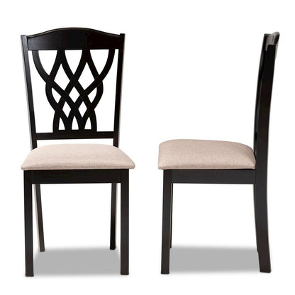 Sand Fabric Upholstered and Dark Brown Finished Wood 2-Piece Dining Chair Set