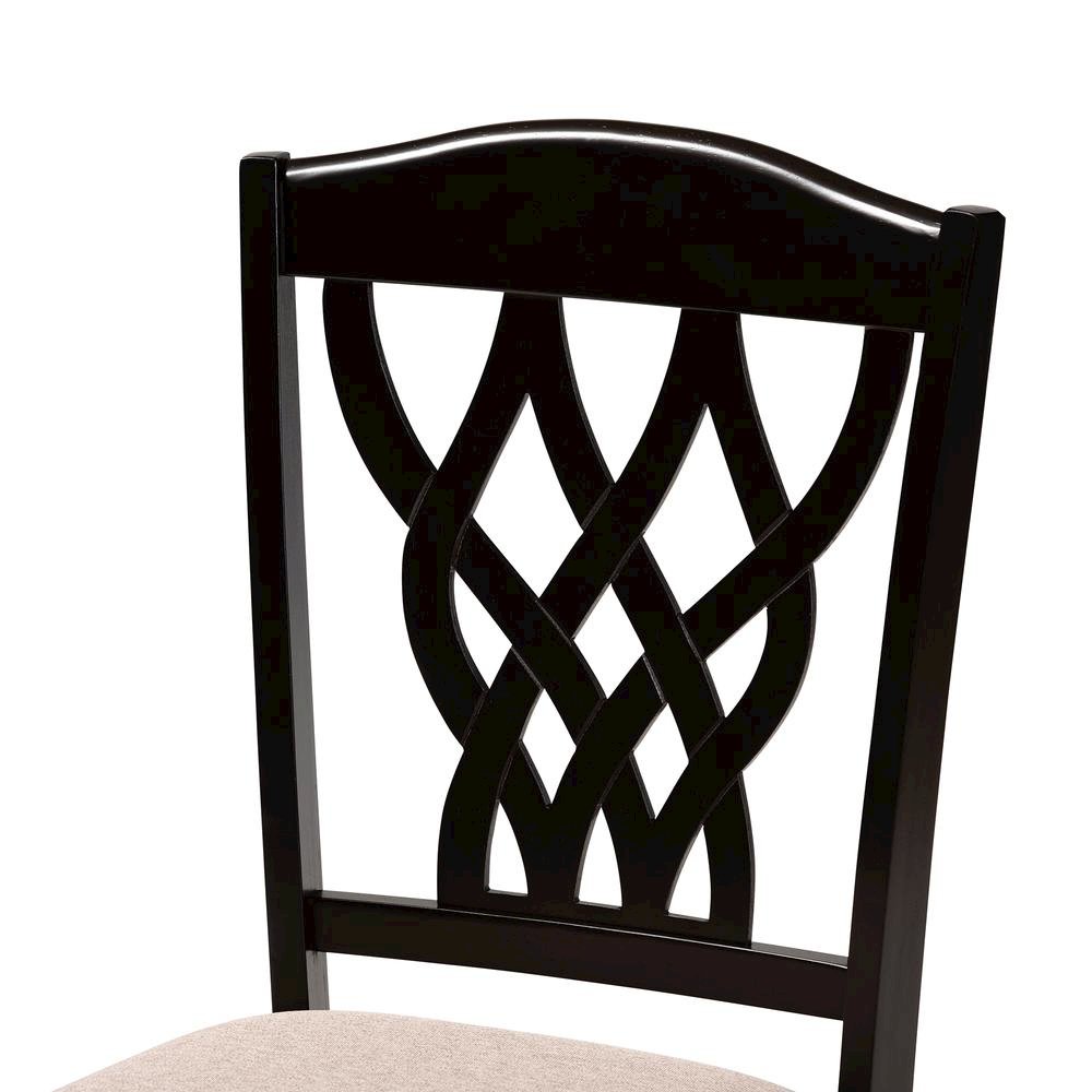 Sand Fabric Upholstered and Dark Brown Finished Wood 2-Piece Dining Chair Set