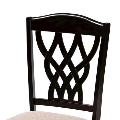 Sand Fabric Upholstered and Dark Brown Finished Wood 2-Piece Dining Chair Set