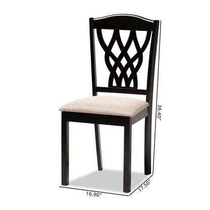 Sand Fabric Upholstered and Dark Brown Finished Wood 2-Piece Dining Chair Set