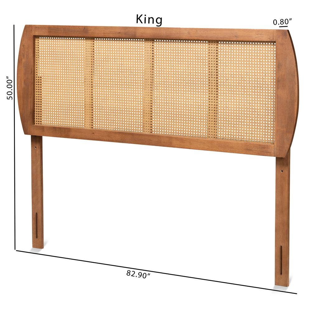 Modern Ash Walnut Finished Wood and Synthetic Rattan Full Size Headboard