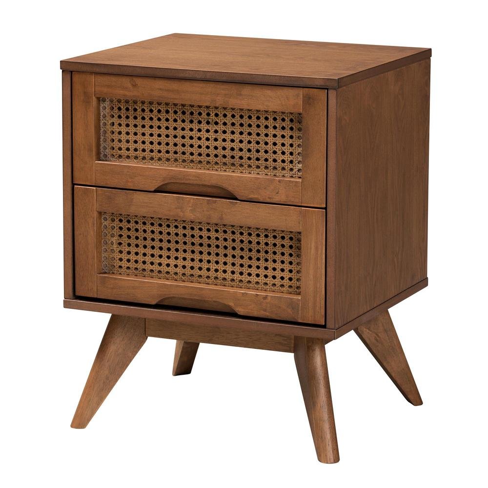 Walnut Brown Finished Wood and Rattan Twin Size 3-Piece Bedroom Set