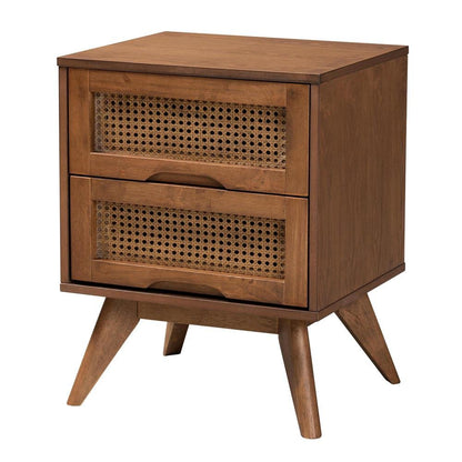Walnut Brown Finished Wood and Rattan Twin Size 3-Piece Bedroom Set