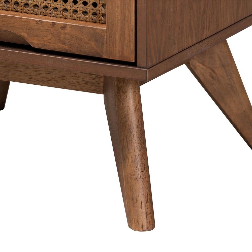 Walnut Brown Finished Wood and Rattan Twin Size 3-Piece Bedroom Set