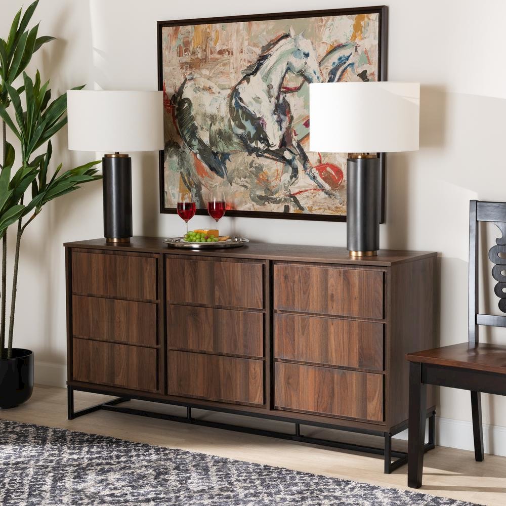 Black Finished Metal 3-Door Dining Room Sideboard Buffet