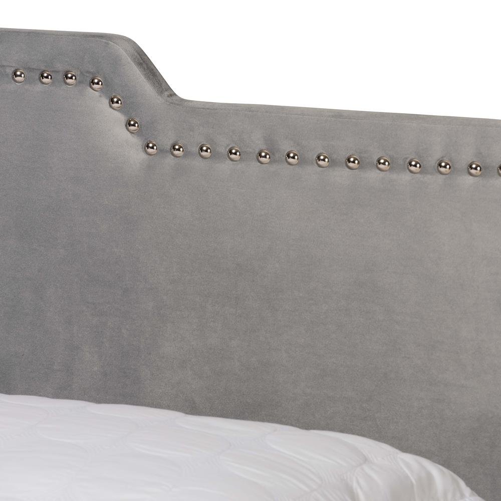 Glam Grey Velvet Fabric Upholstered Queen Size Panel Bed