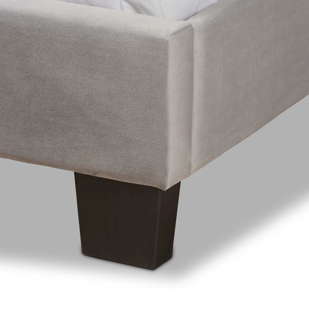 Glam Grey Velvet Fabric Upholstered Queen Size Panel Bed