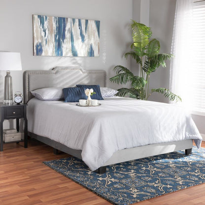 Glam Grey Velvet Fabric Upholstered Queen Size Panel Bed
