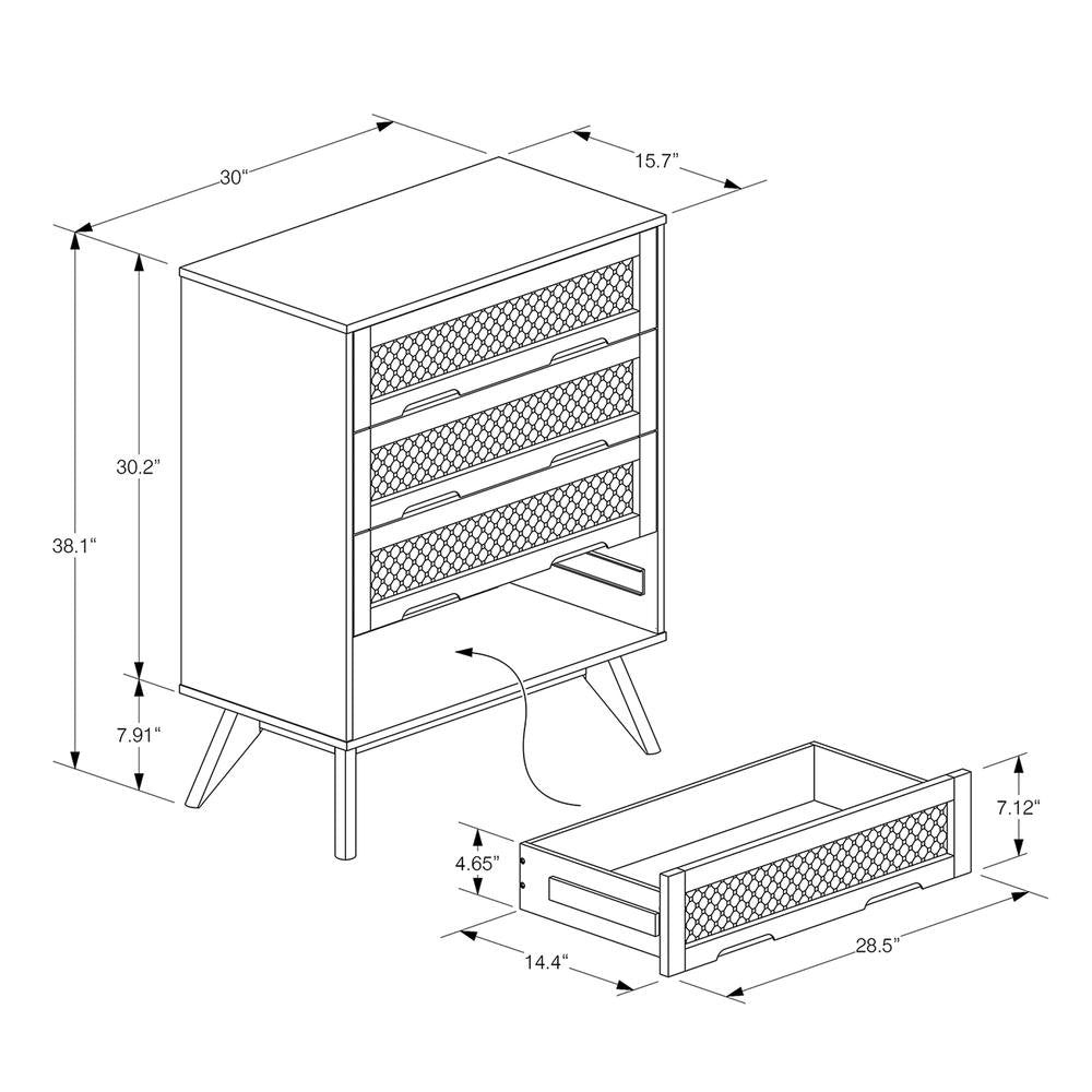 Modern Walnut Brown Finished Wood and Synthetic Rattan 4-Drawer Chest