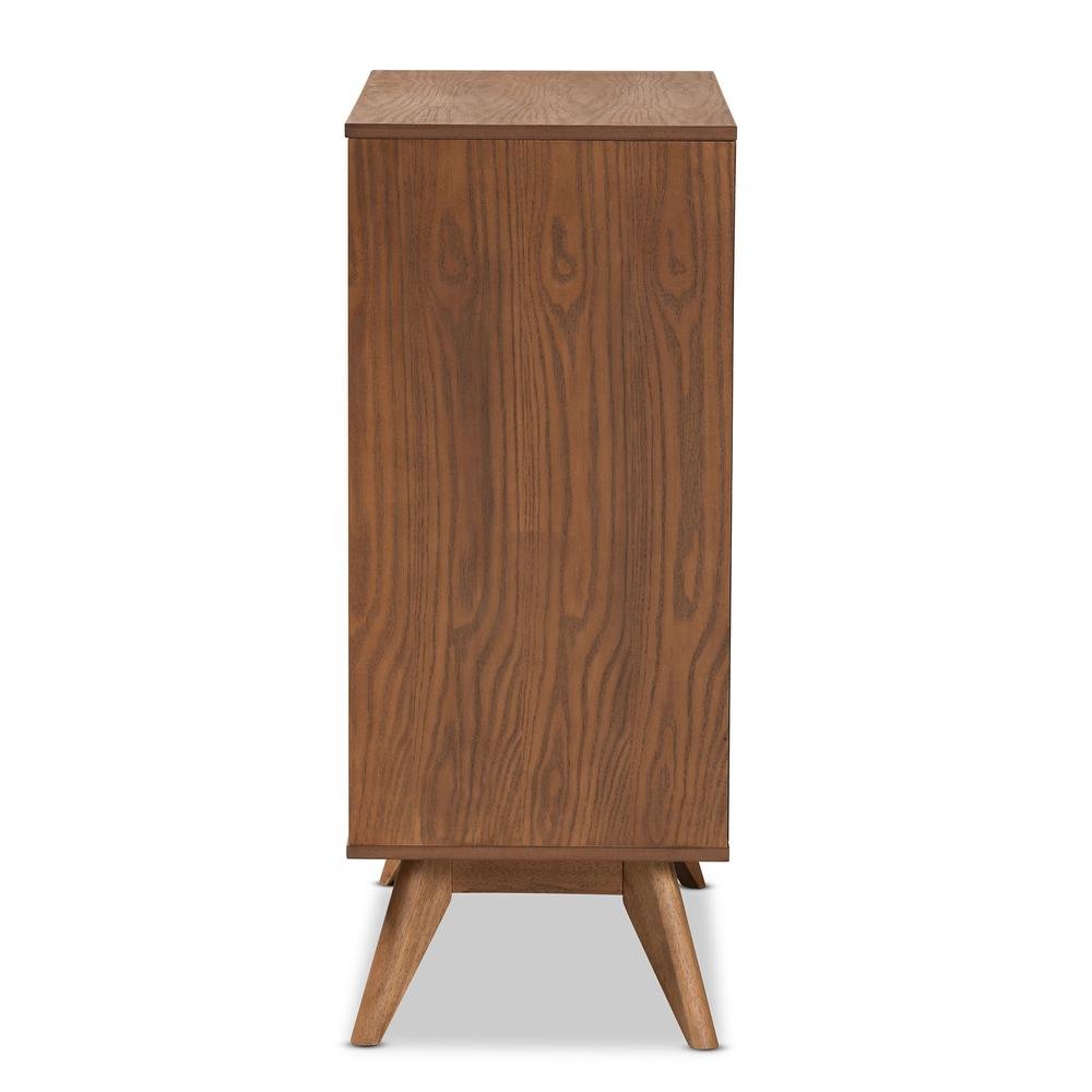 Modern Walnut Brown Finished Wood and Synthetic Rattan 4-Drawer Chest