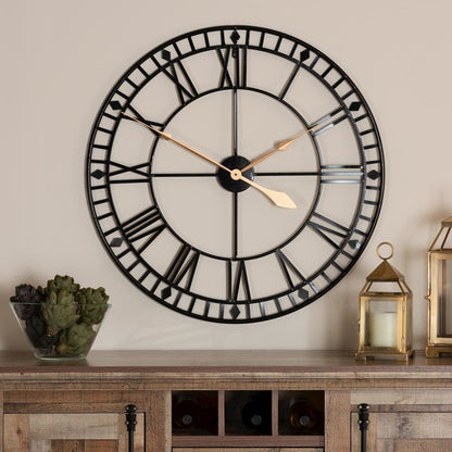 Janette Classic Contemporary Black and Gold Finished Metal Wall Clock