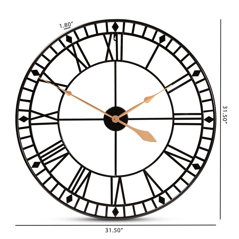 Janette Classic Contemporary Black and Gold Finished Metal Wall Clock