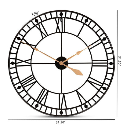 Janette Classic Contemporary Black and Gold Finished Metal Wall Clock