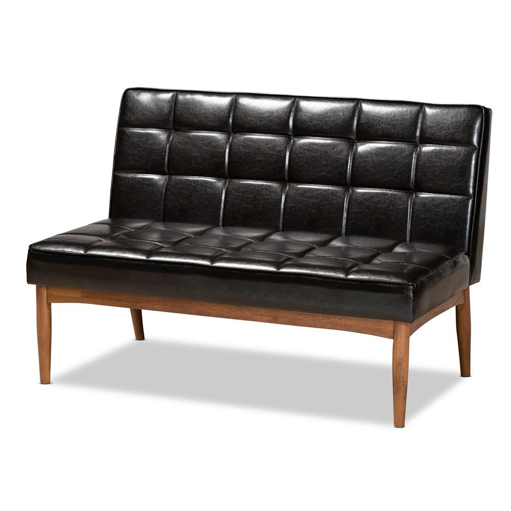 Leather Upholstered Walnut Brown Finished Wood 2-Piece Dining Nook Banquette Set