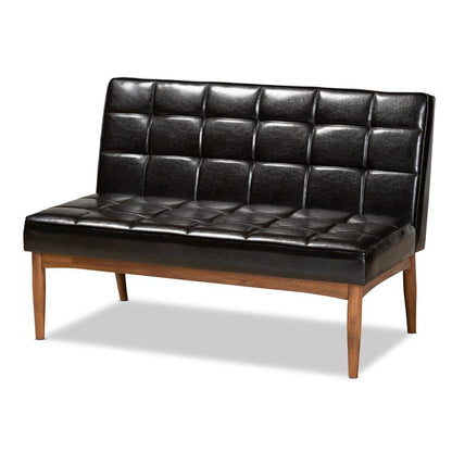 Leather Upholstered Walnut Brown Finished Wood 2-Piece Dining Nook Banquette Set