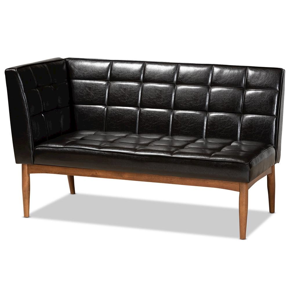 Leather Upholstered Walnut Brown Finished Wood 2-Piece Dining Nook Banquette Set