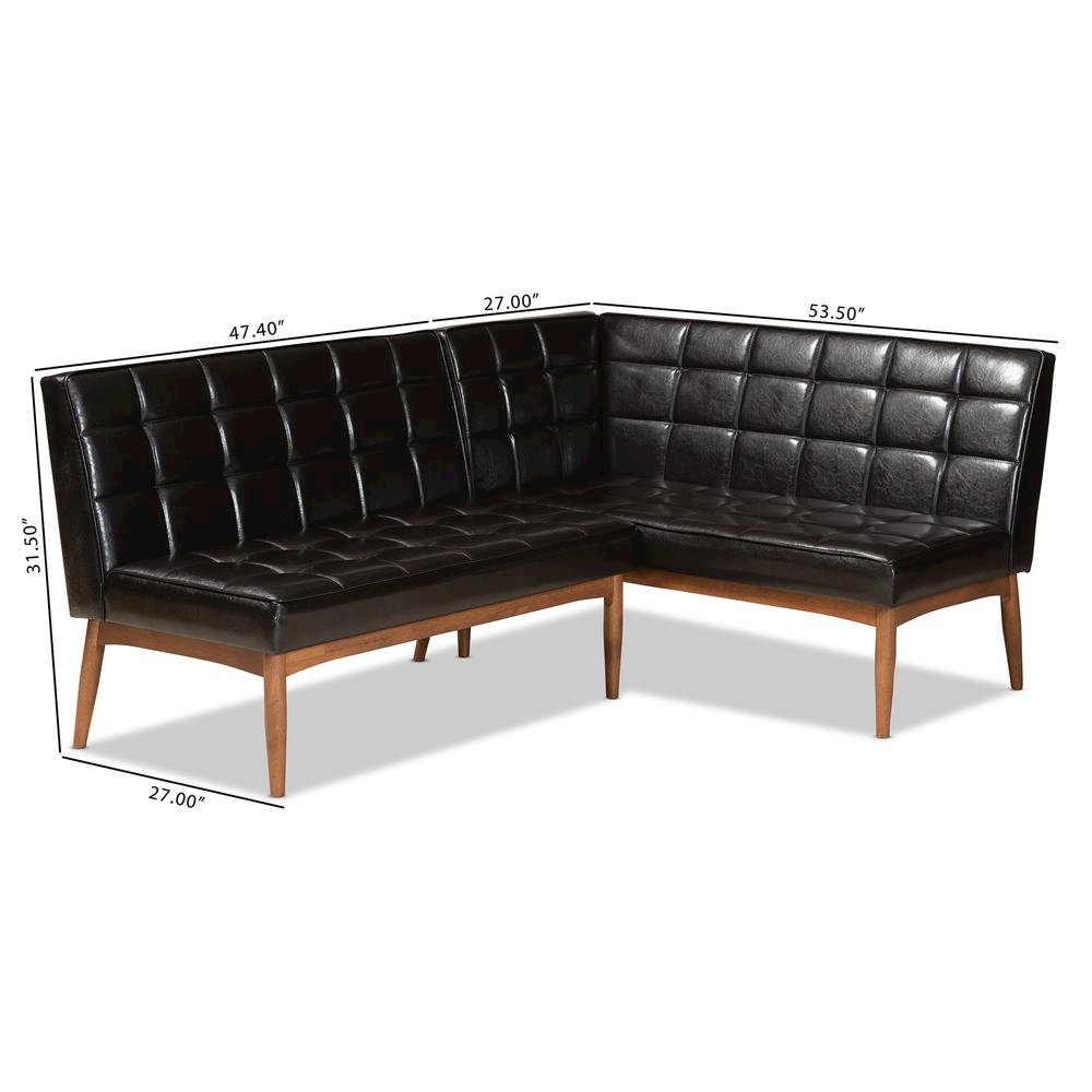 Leather Upholstered Walnut Brown Finished Wood 2-Piece Dining Nook Banquette Set