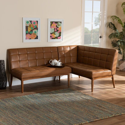 Upholstered and Walnut Brown Finished Wood 2-Piece Dining Nook Banquette Set