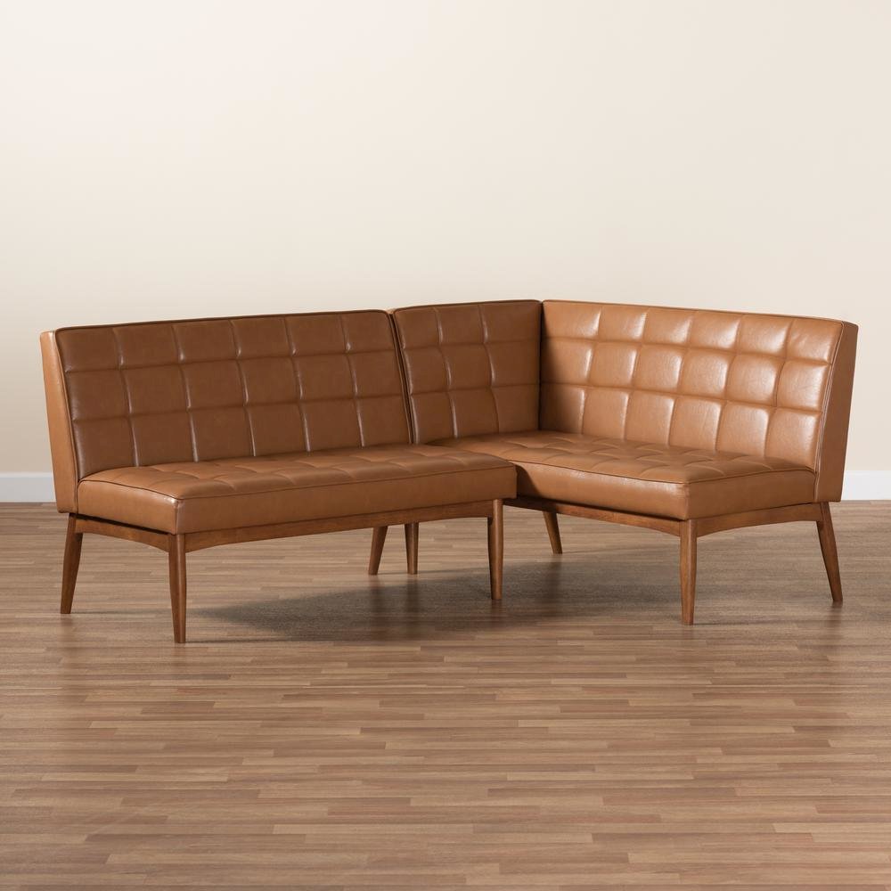 Upholstered and Walnut Brown Finished Wood 2-Piece Dining Nook Banquette Set