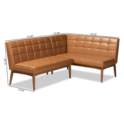 Upholstered and Walnut Brown Finished Wood 2-Piece Dining Nook Banquette Set