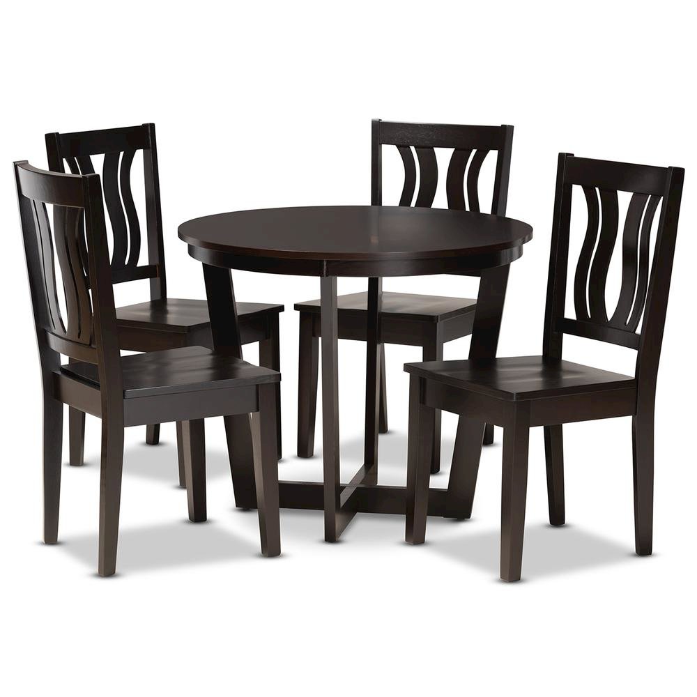 Transitional Dark Brown Finished Wood 5-Piece Dining Set