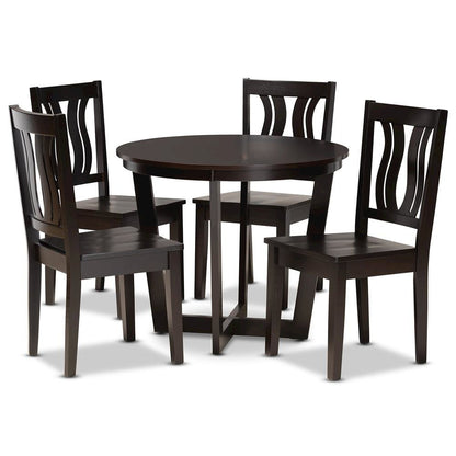 Transitional Dark Brown Finished Wood 5-Piece Dining Set