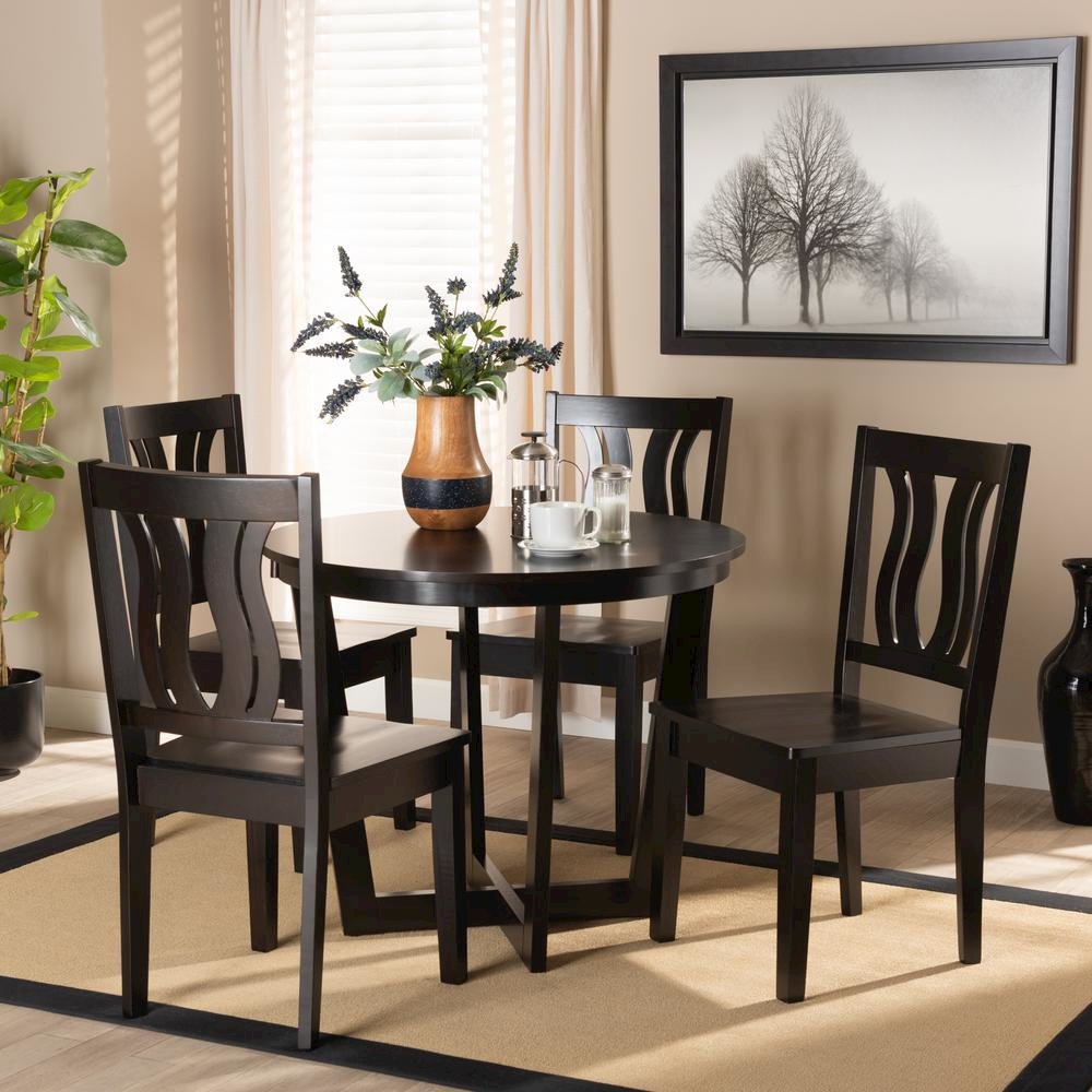 Transitional Dark Brown Finished Wood 5-Piece Dining Set