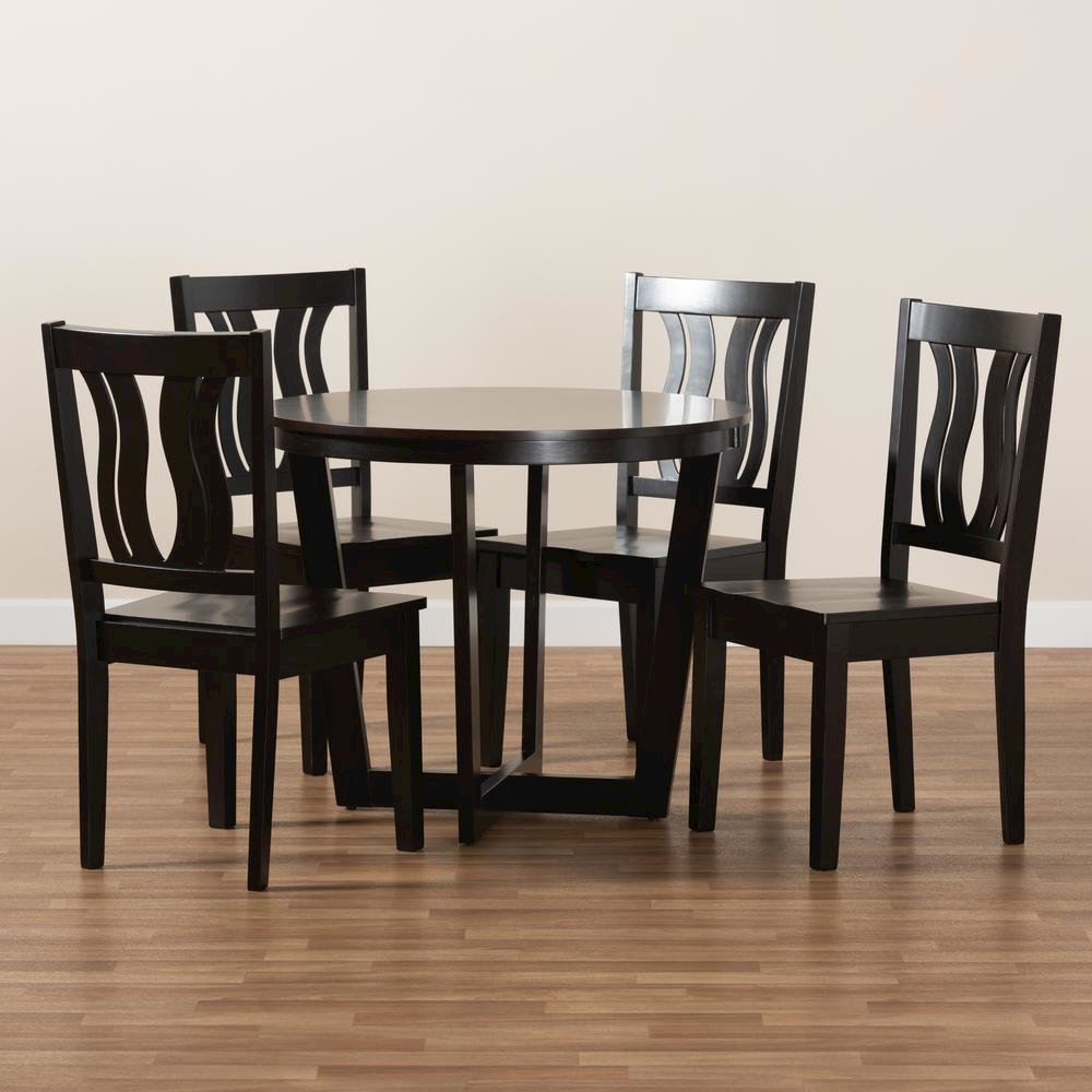 Transitional Dark Brown Finished Wood 5-Piece Dining Set