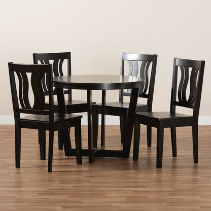 Transitional Dark Brown Finished Wood 5-Piece Dining Set