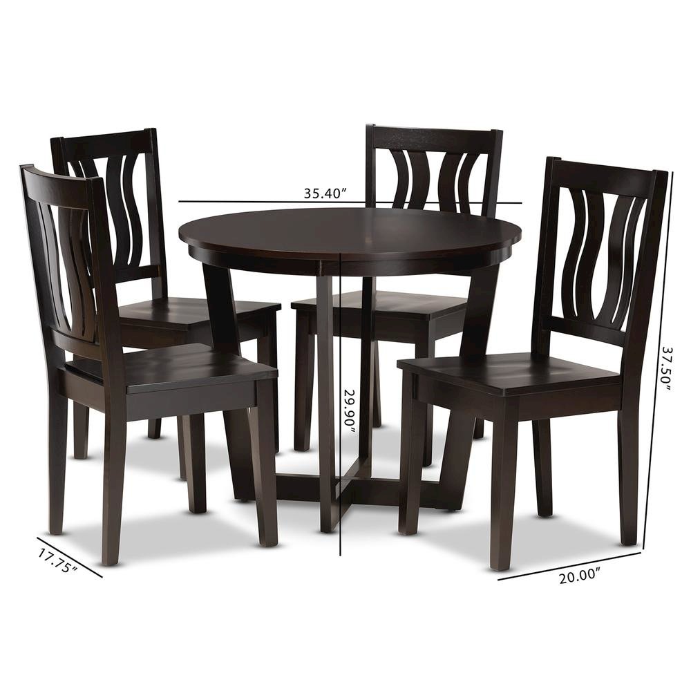 Transitional Dark Brown Finished Wood 5-Piece Dining Set