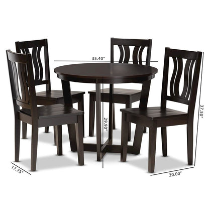 Transitional Dark Brown Finished Wood 5-Piece Dining Set