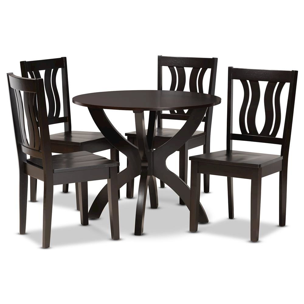 Transitional Dark Brown Finished Wood 5-Piece Dining Set