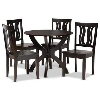 Transitional Dark Brown Finished Wood 5-Piece Dining Set