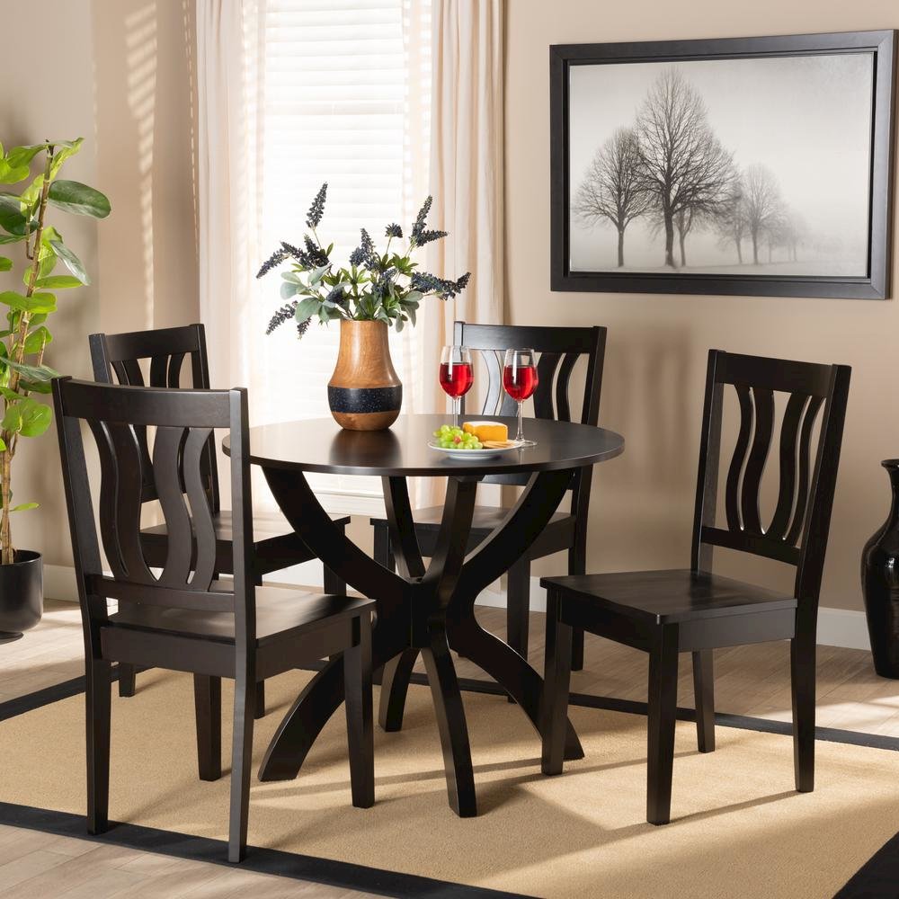 Transitional Dark Brown Finished Wood 5-Piece Dining Set