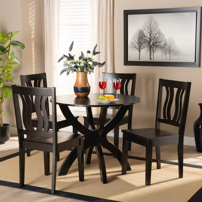 Transitional Dark Brown Finished Wood 5-Piece Dining Set
