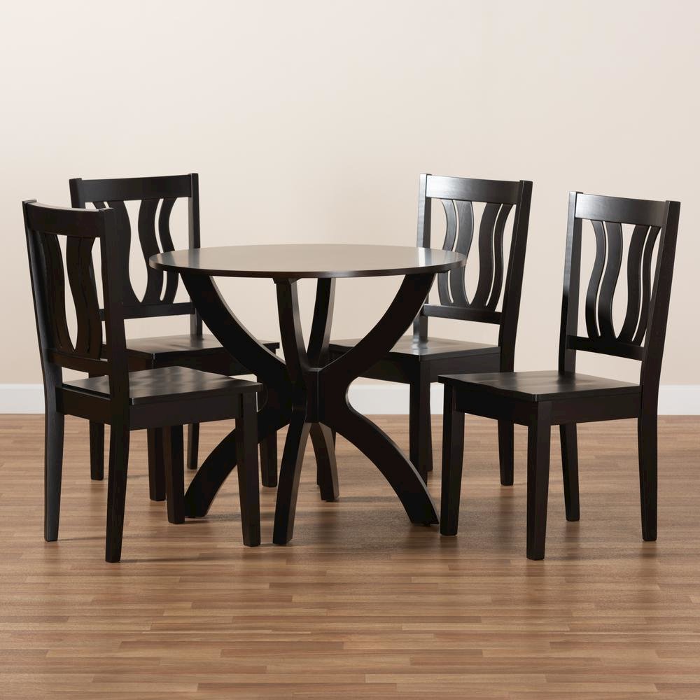 Transitional Dark Brown Finished Wood 5-Piece Dining Set