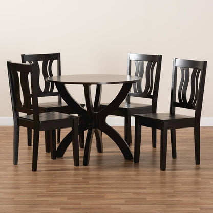 Transitional Dark Brown Finished Wood 5-Piece Dining Set