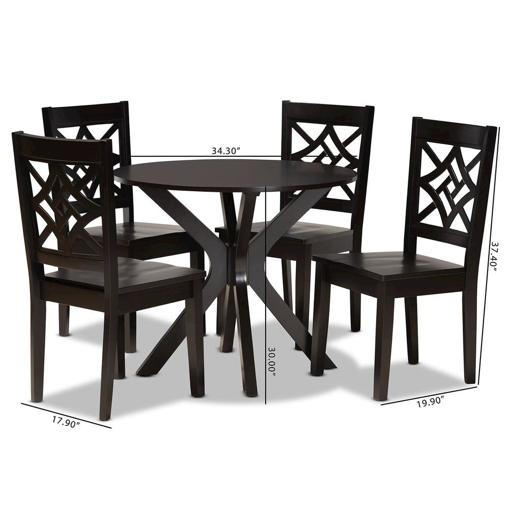 Miela Modern and Contemporary Dark Brown Finished Wood 5-Piece Dining Set