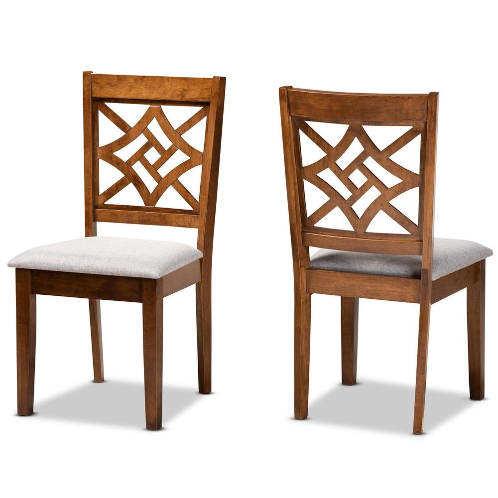 Grey Fabric Upholstered and Walnut Brown Finished Wood 2-Piece Dining Chair Set
