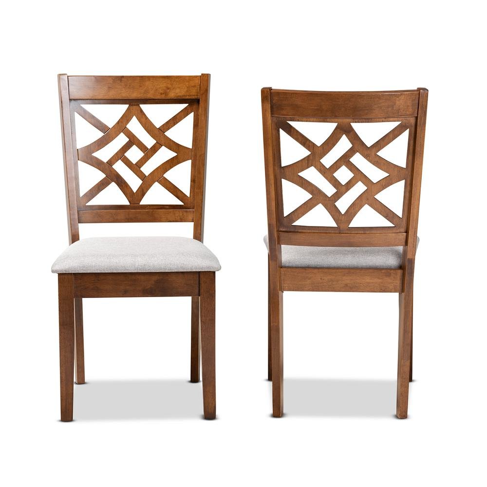 Grey Fabric Upholstered and Walnut Brown Finished Wood 2-Piece Dining Chair Set