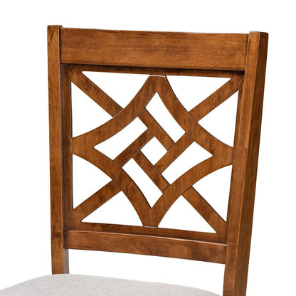 Grey Fabric Upholstered and Walnut Brown Finished Wood 2-Piece Dining Chair Set