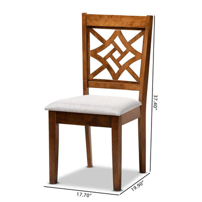 Grey Fabric Upholstered and Walnut Brown Finished Wood 2-Piece Dining Chair Set